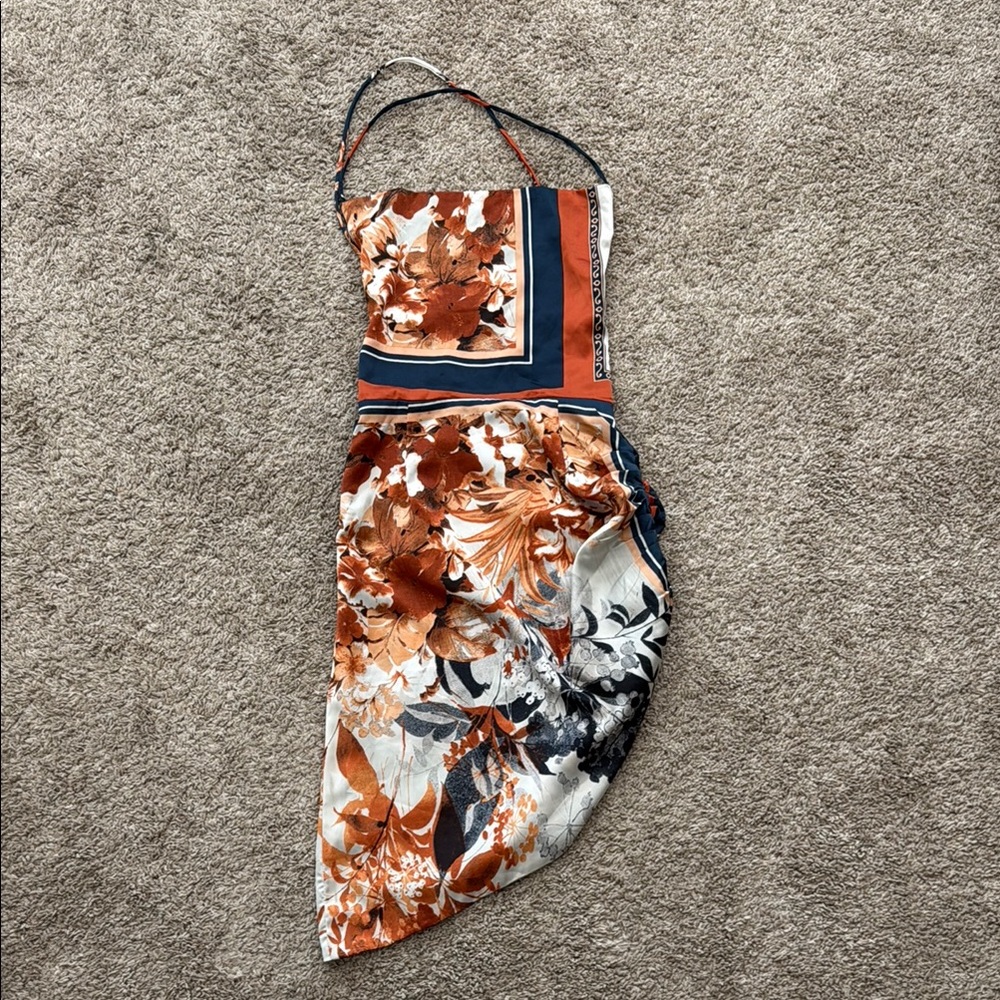 Fashion Nova -Orange Brown Asymmetrical Crop Top Sundress-Size XSmall